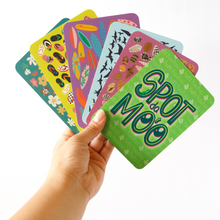 Load image into Gallery viewer, Hand holding 6 Spot da Mo‘o cards fanned out