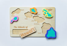 Load image into Gallery viewer, four island shaped puzzle pieces and one reading "Hawaii" out of their holes in the puzzle