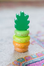 Load image into Gallery viewer, Yellow wooden pineapple stacking toy.