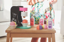Load image into Gallery viewer, Little girl playing with wooden shave ice machine and syrup bottles