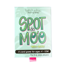 Load image into Gallery viewer, Teal sliding box with pink stain pull tab reading &quot;Spot da mo‘o&quot;