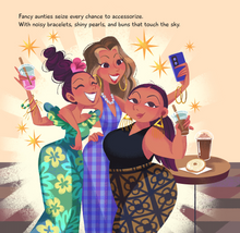 Load image into Gallery viewer, Drawing of 3 women taking a selfie at a cafe