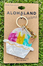 Load image into Gallery viewer, Keychain with colorful design on a &#39;Alohaland Charms&#39; card, placed on grass.