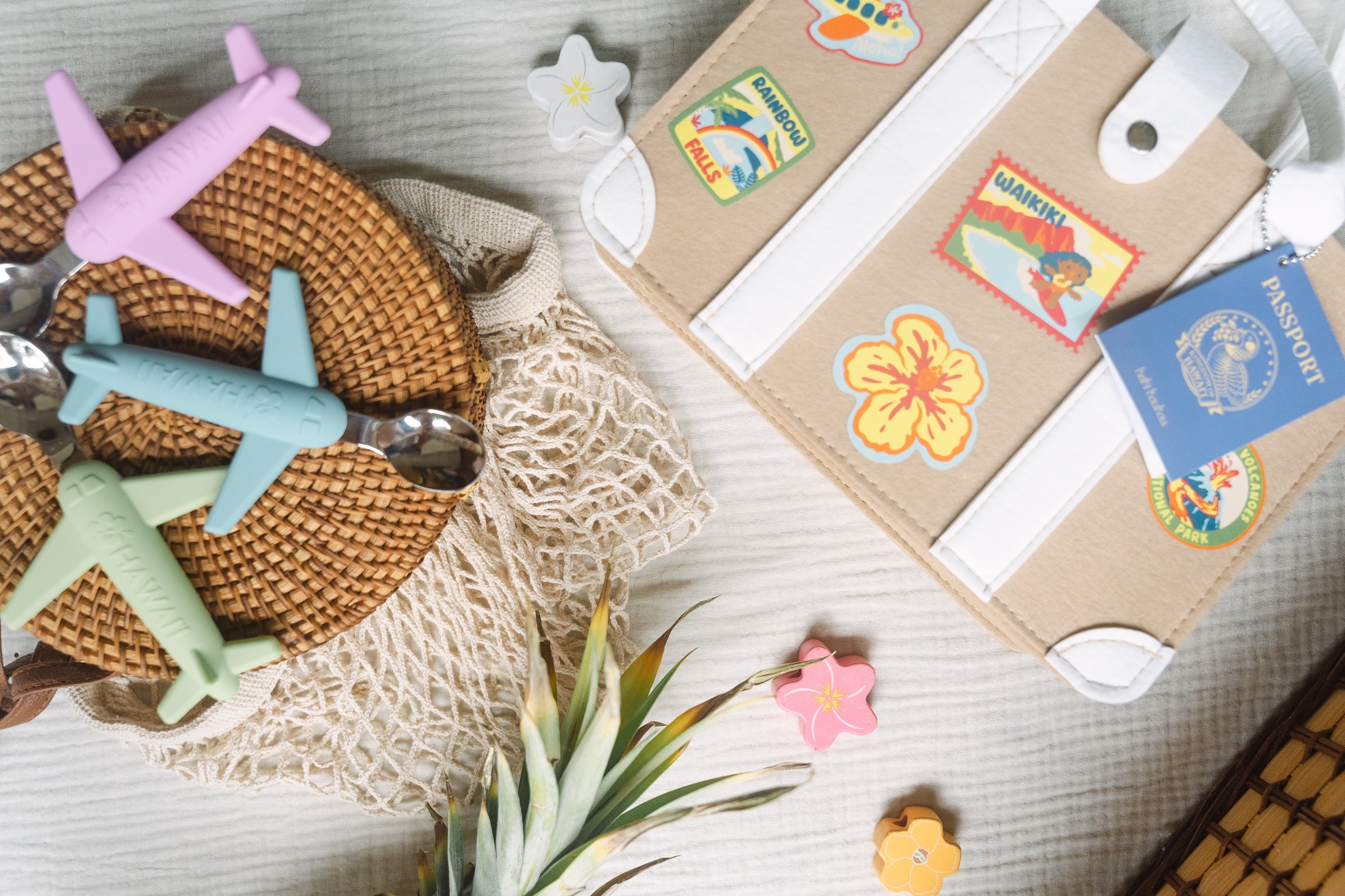 Airplane spoons and travel bag
