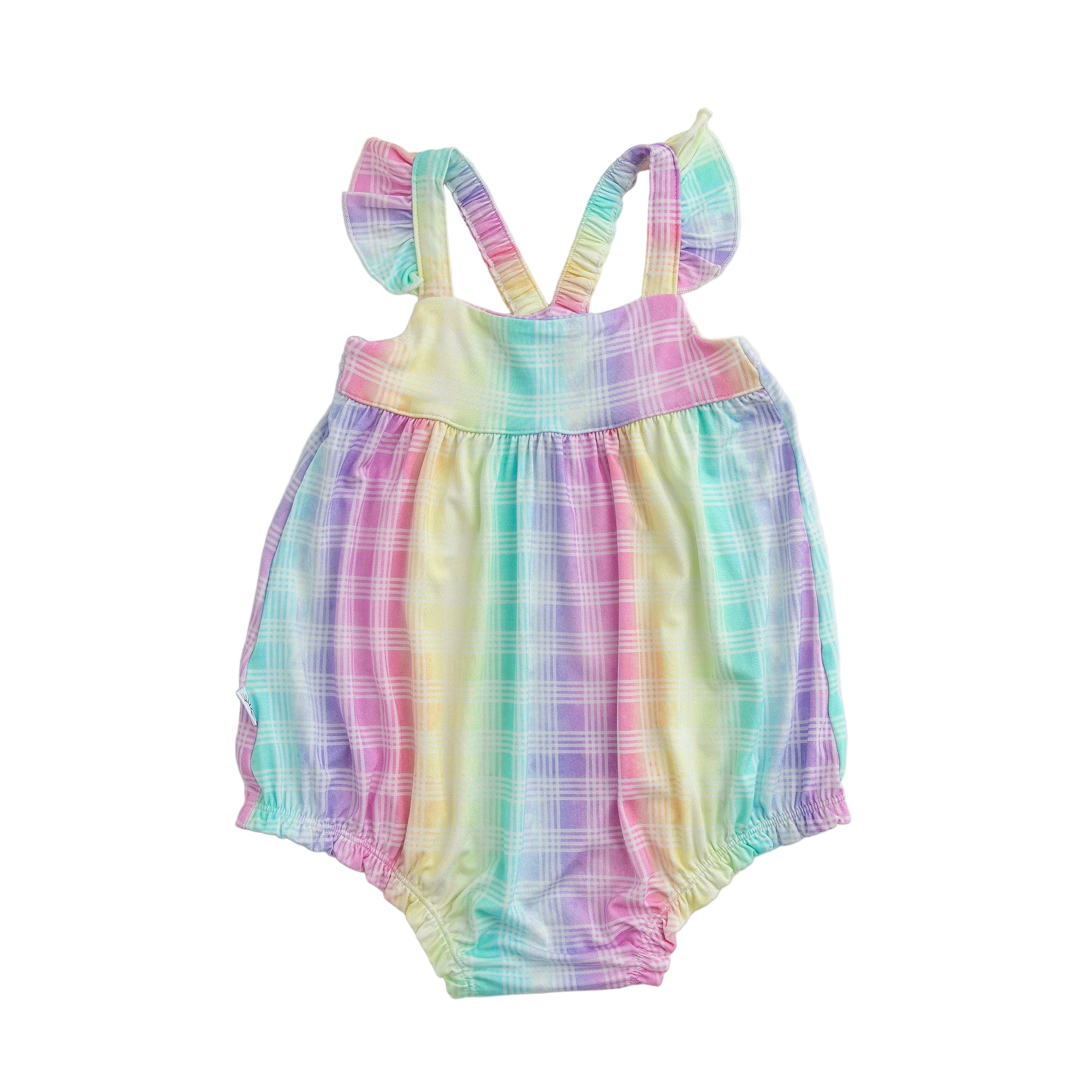 Bubble romper in rainbow palaka print