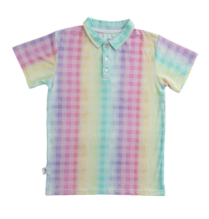 Polo shirt with rainbow check print
