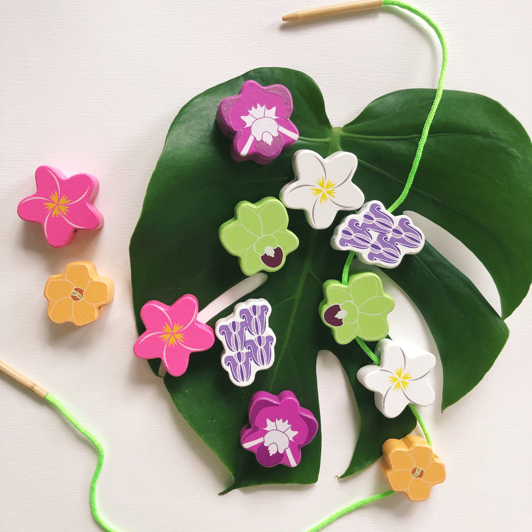 Flower lei pua Hawaii toy wooden bead set